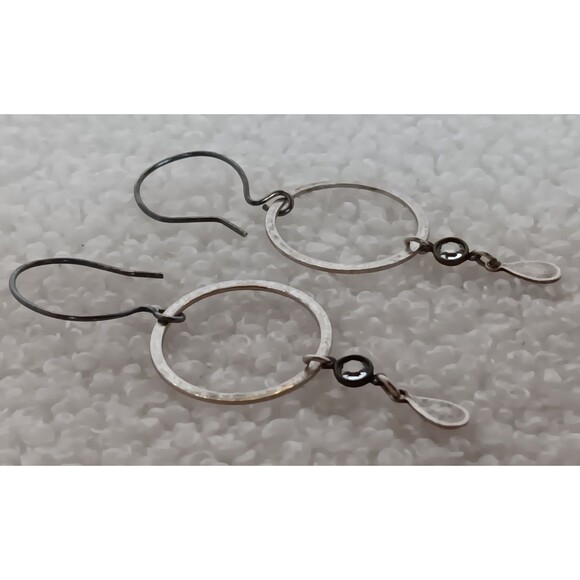 Boho Sterling Silver Hook & Mixed Metal Crystal Dangle Earrings 2.5 in - Picture 10 of 11